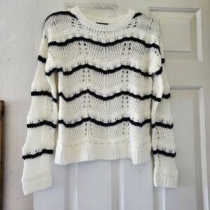 Freshman 1996 White Black Pullover Open Knit Sweater SMALL